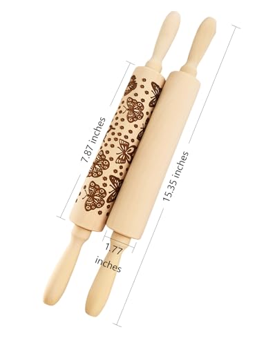 Wooden Embossed Rolling Pin with Butterfly Pattern P1246