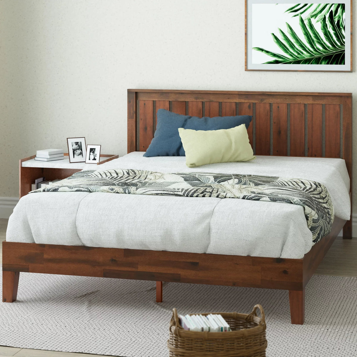 Queen Wood Platform Bed Frame with Headboard W3476
