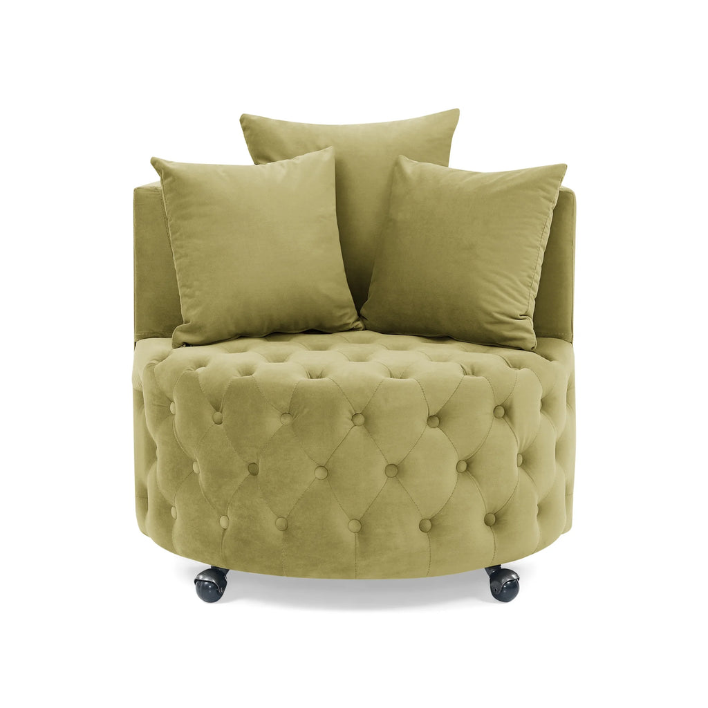 Khaki Green Velvet Swivel Chair with Wheels T1625
