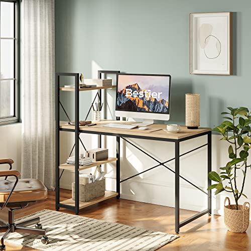 47 Inch Grained Black Computer Desk with Shelves J558