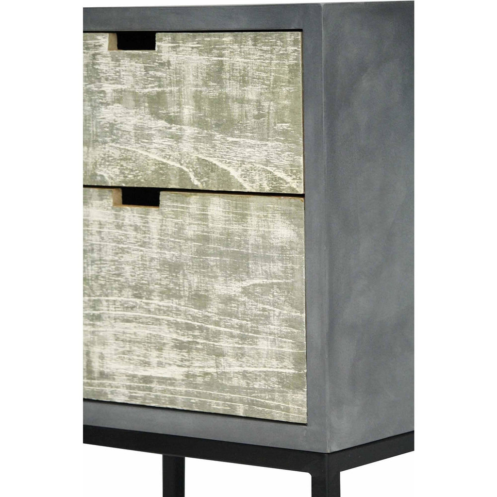 Distressed Gray Iron Accent Cabinet with 2 Wood Drawers X65545