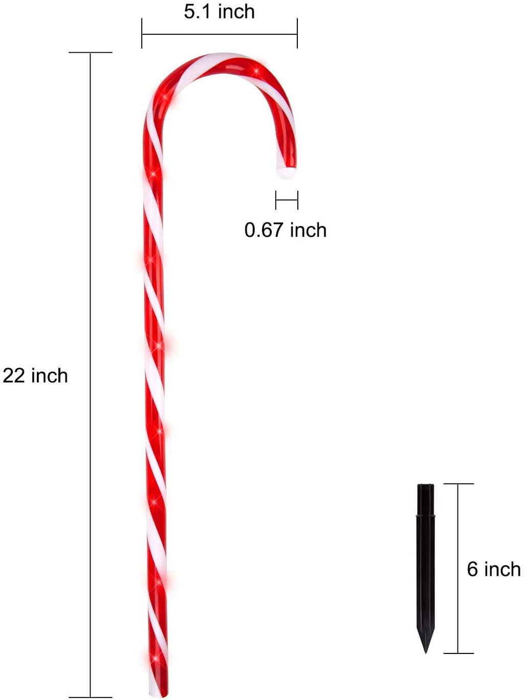 Set of 10 Outdoor Candy Cane Pathway Lights Y4415