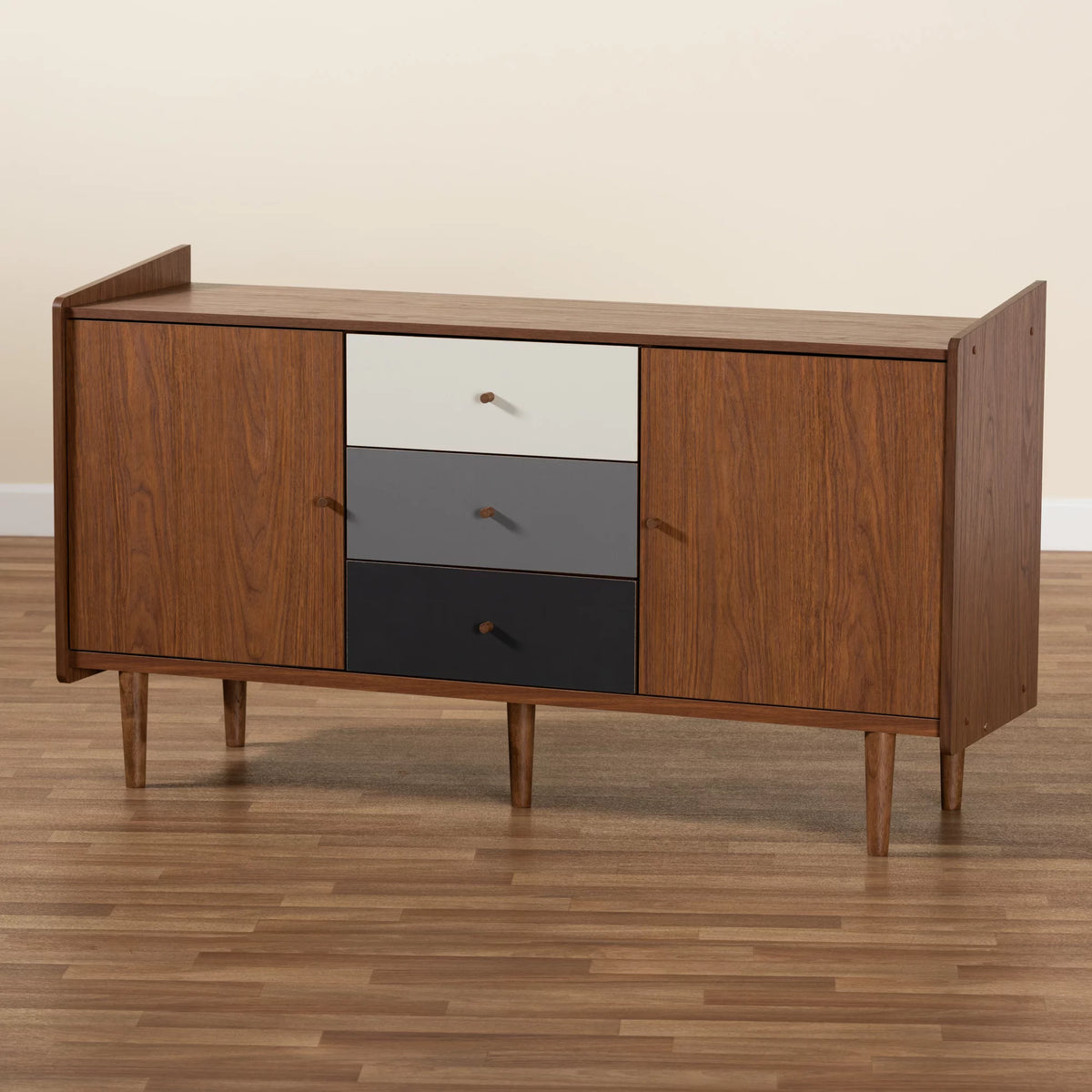 Walnut Brown and Grey Gradient Wood 2-Door Sideboard Buffet P941752