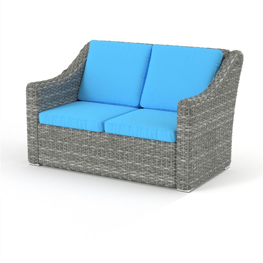 Teal Cast Iron Outdoor Wicker Loveseat Y741