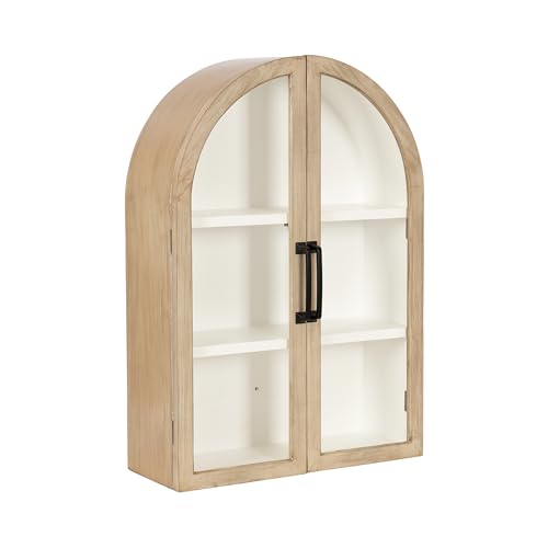 Natural Wood and White Arched Wall Cabinet Q739749