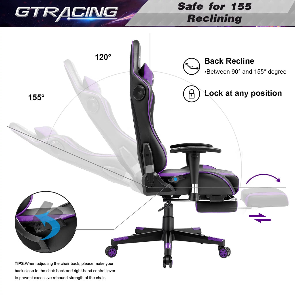 Purple Gaming Chair with Speakers and Footrest H55567