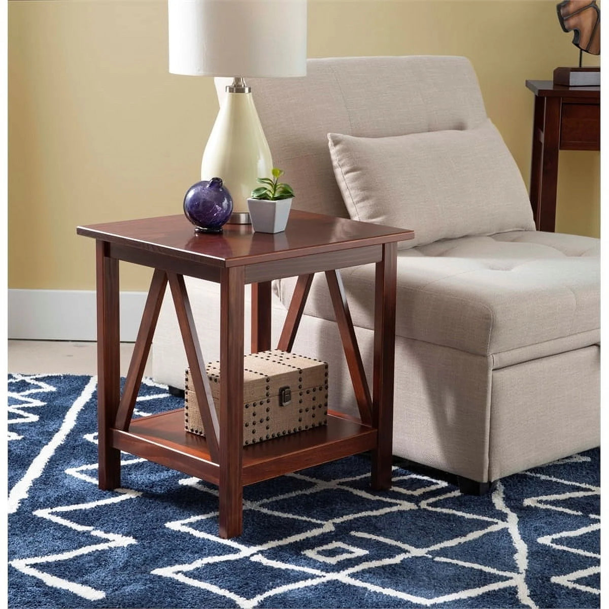 Wood X-Design End Table in Antique Brown J72554