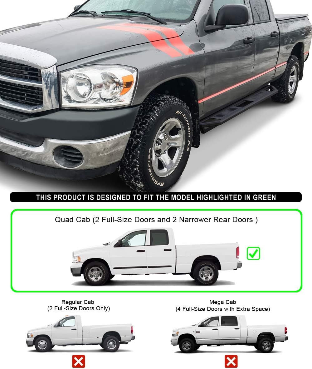 6.5in Aluminum Running Boards for Dodge Ram 1500 2002-2008 Quad Cab & 2500 3500 03-09 L798034