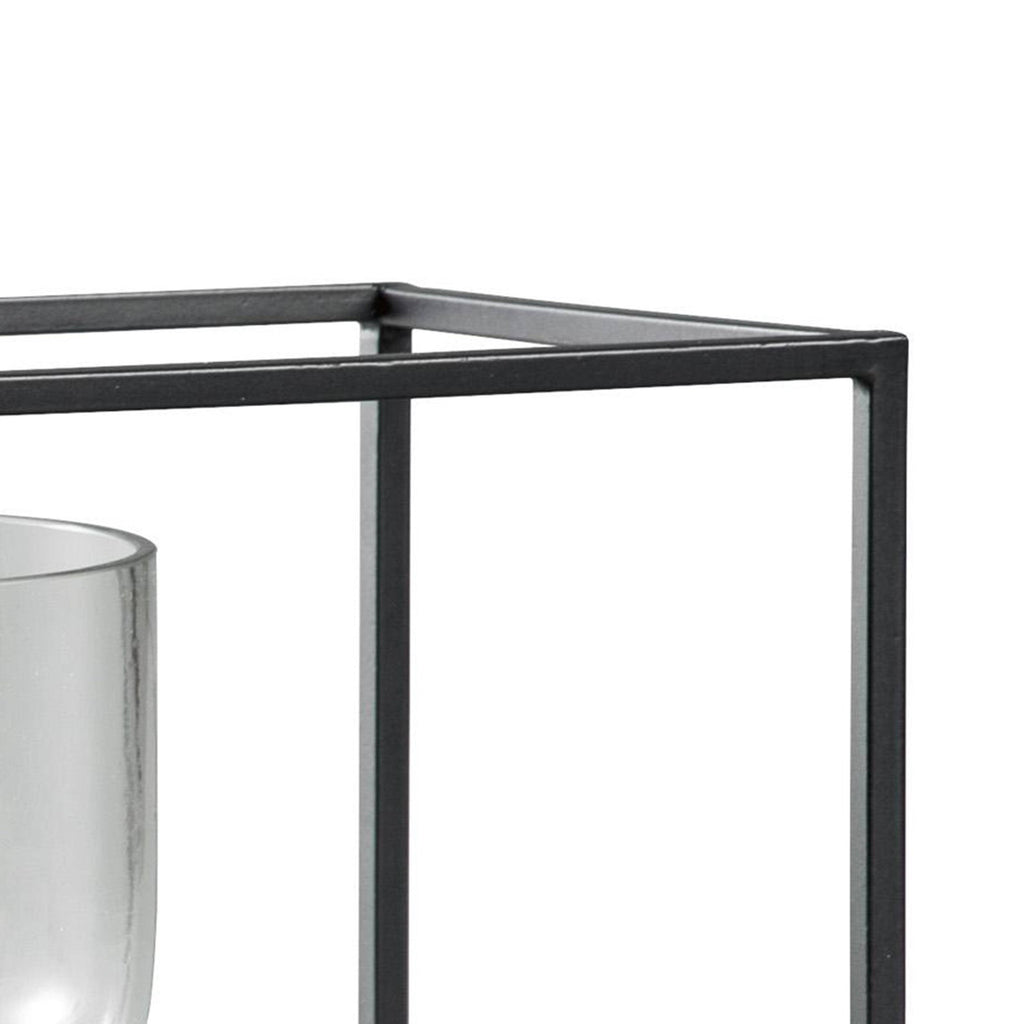3 Glass Hurricane Candle Holders with Metal Frame, Black and Gold K6317