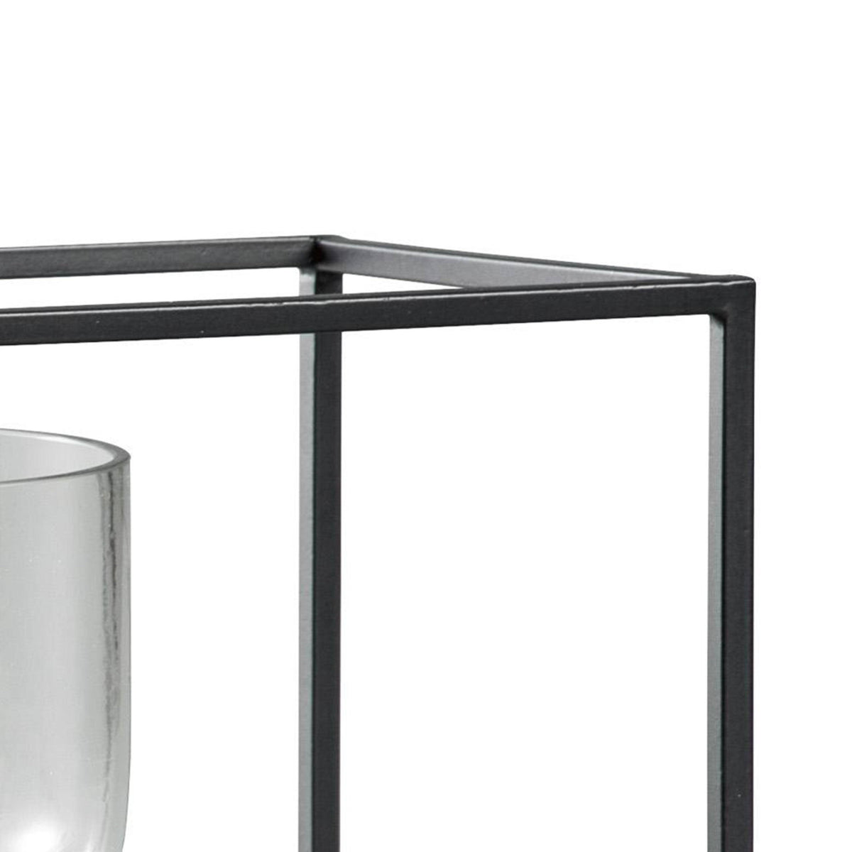 3 Glass Hurricane Candle Holders with Metal Frame, Black and Gold K6317