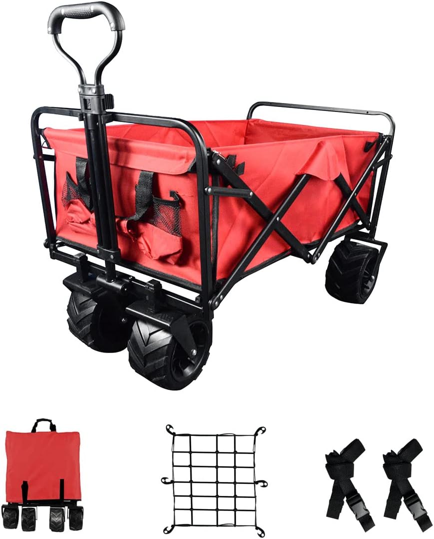 Blue Heavy Duty Folding Utility Beach Wagon Cart with Adjustable Handle B7755