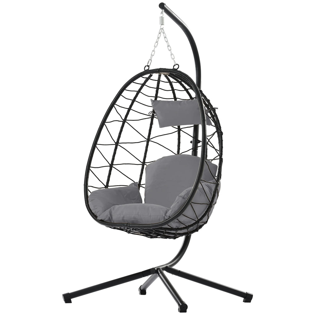 Egg Chair with Stand, Steel Frame Swing Chair Max 350Lbs with Cushions & Pillow Gray Z942422