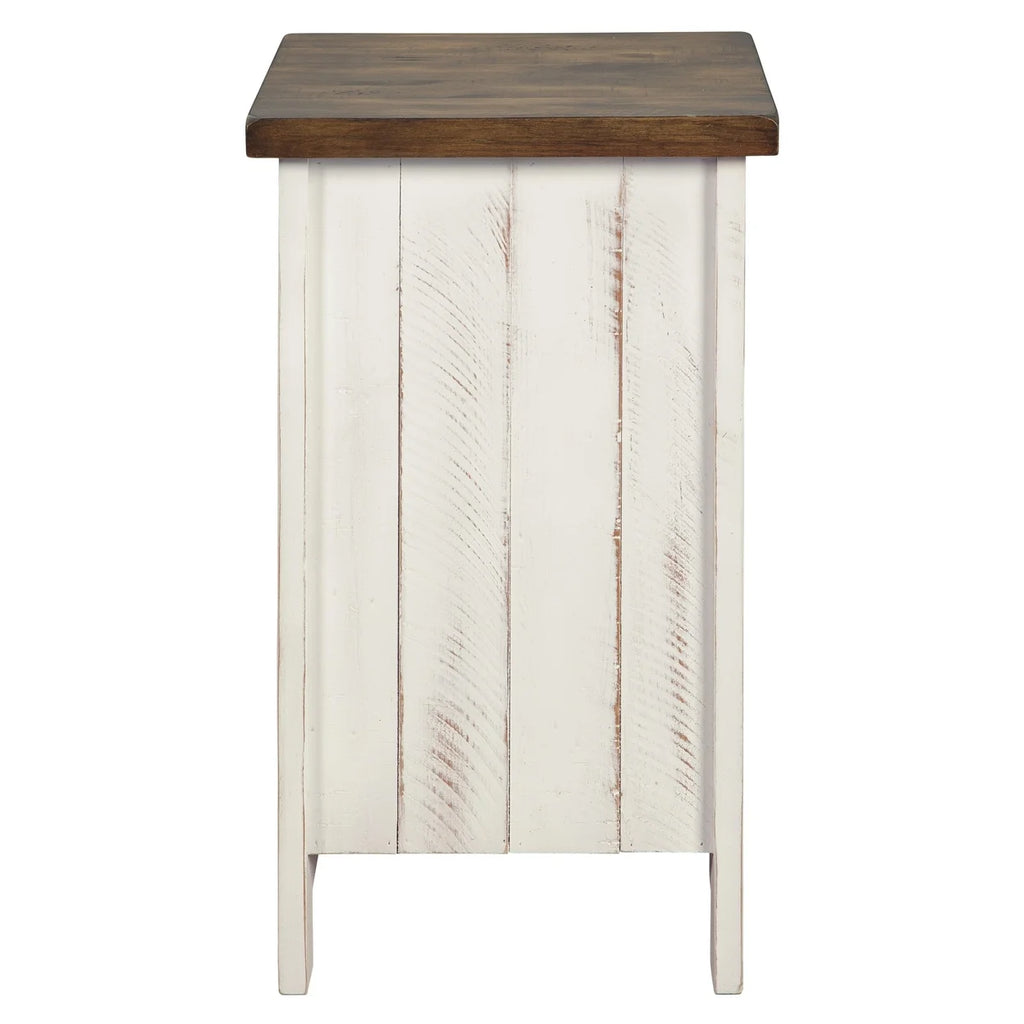 Brown and White Chair Side End Table with Wire Metal Grill Cabinet P497991