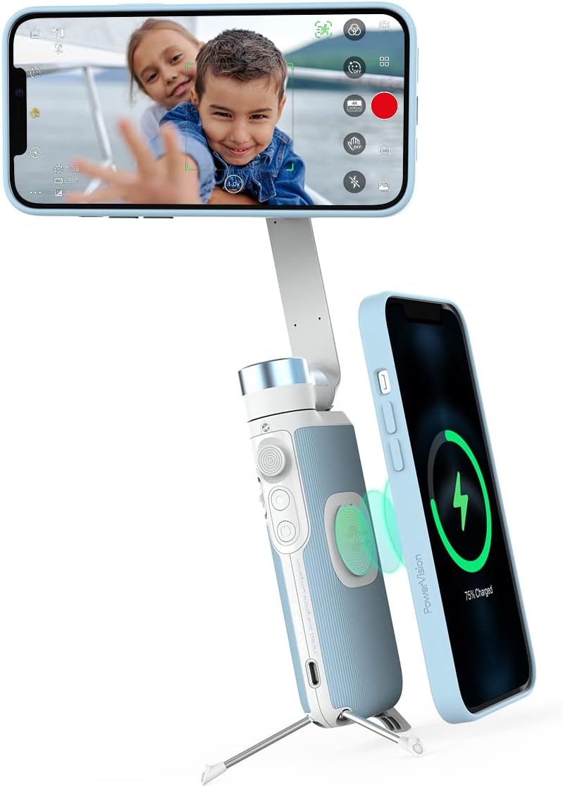 3-Axis Phone Stabilizer with Built-in Tripod, Wireless Powerbank, Blue T552481