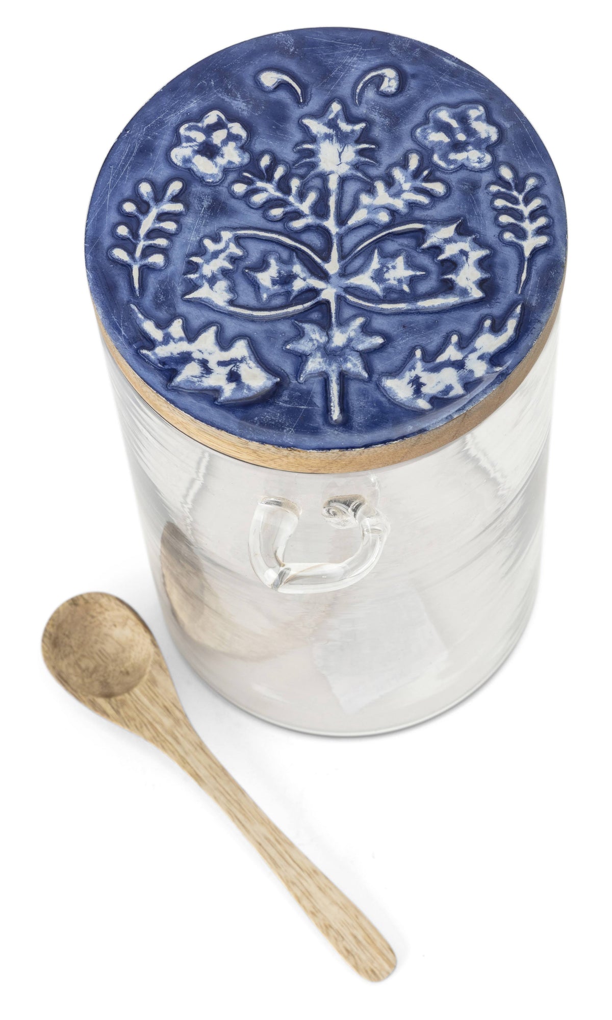 Glass Canister with Wooden Lid and Spoon Set of 3 X42002