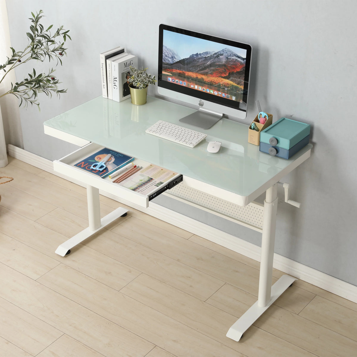 Tempered Glass Adjustable Height Standing Desk 48 x 24 Inches R711564
