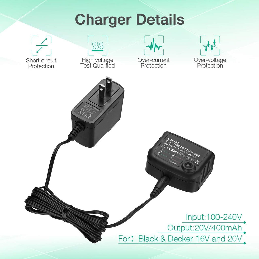3.0Ah LBXR20 Battery 2Packs for Black & Decker 20V Max Li-ion Cordless Tool X10076