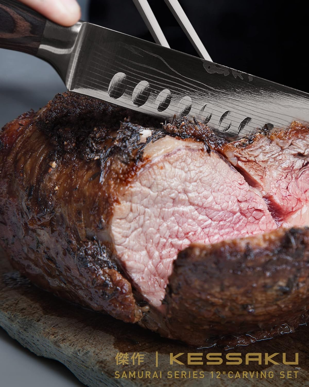 12-Inch Carving Slicing Knife & 6-Inch Meat Fork Set Forged High Carbon Stainless Steel with Blade Guard M860735