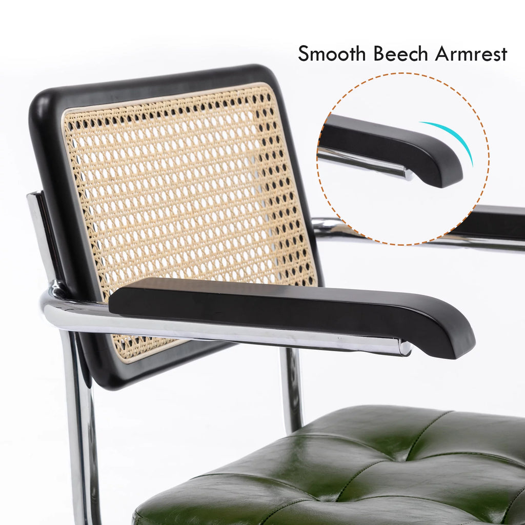 Green Faux Leather Swivel Office Chair with Rattan Back H57782