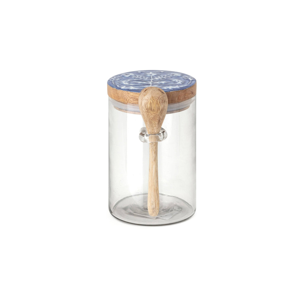 Glass Canister with Wooden Lid and Spoon Set of 3 X42002