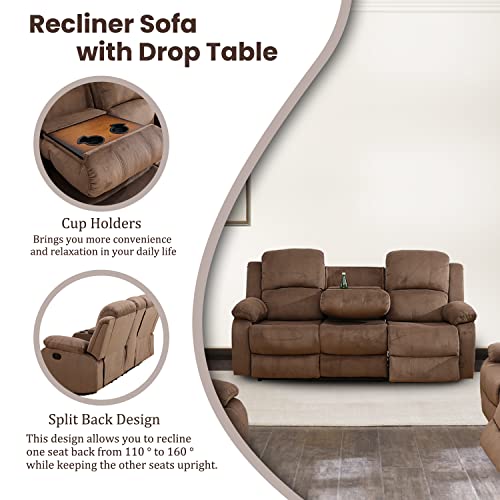 Dark Grey Flannel Fabric Recliner Sofa Set with Cup Holders and Storage Console Z8397