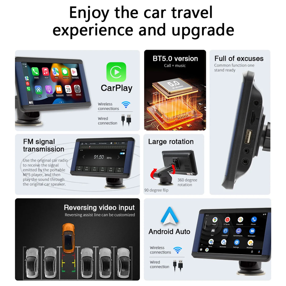 7" Portable Bluetooth Car MP5 Player Monitor Wireless Carplay Camera M758
