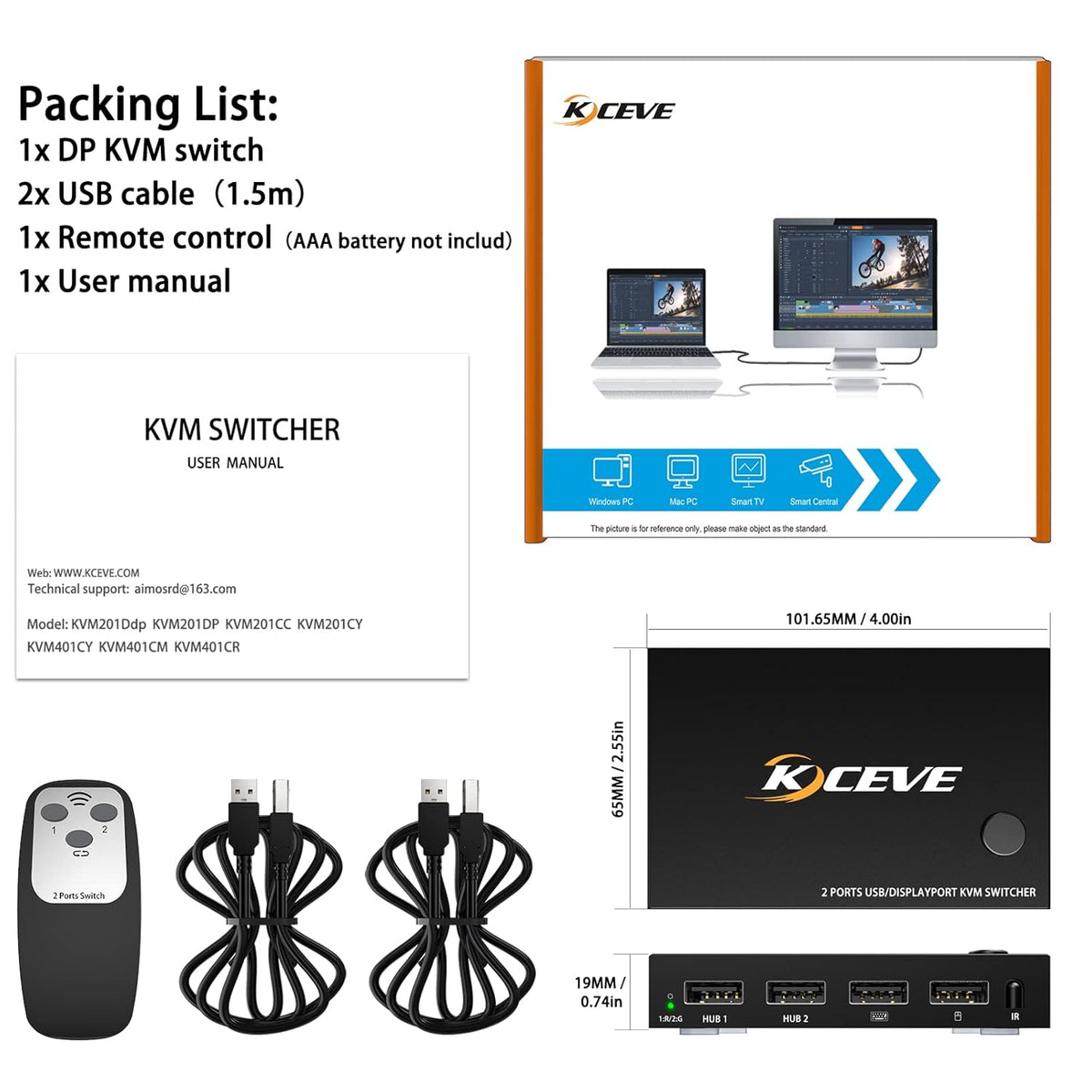 Displayport 2 Port 4K@60Hz KVM Switch with USB U16267