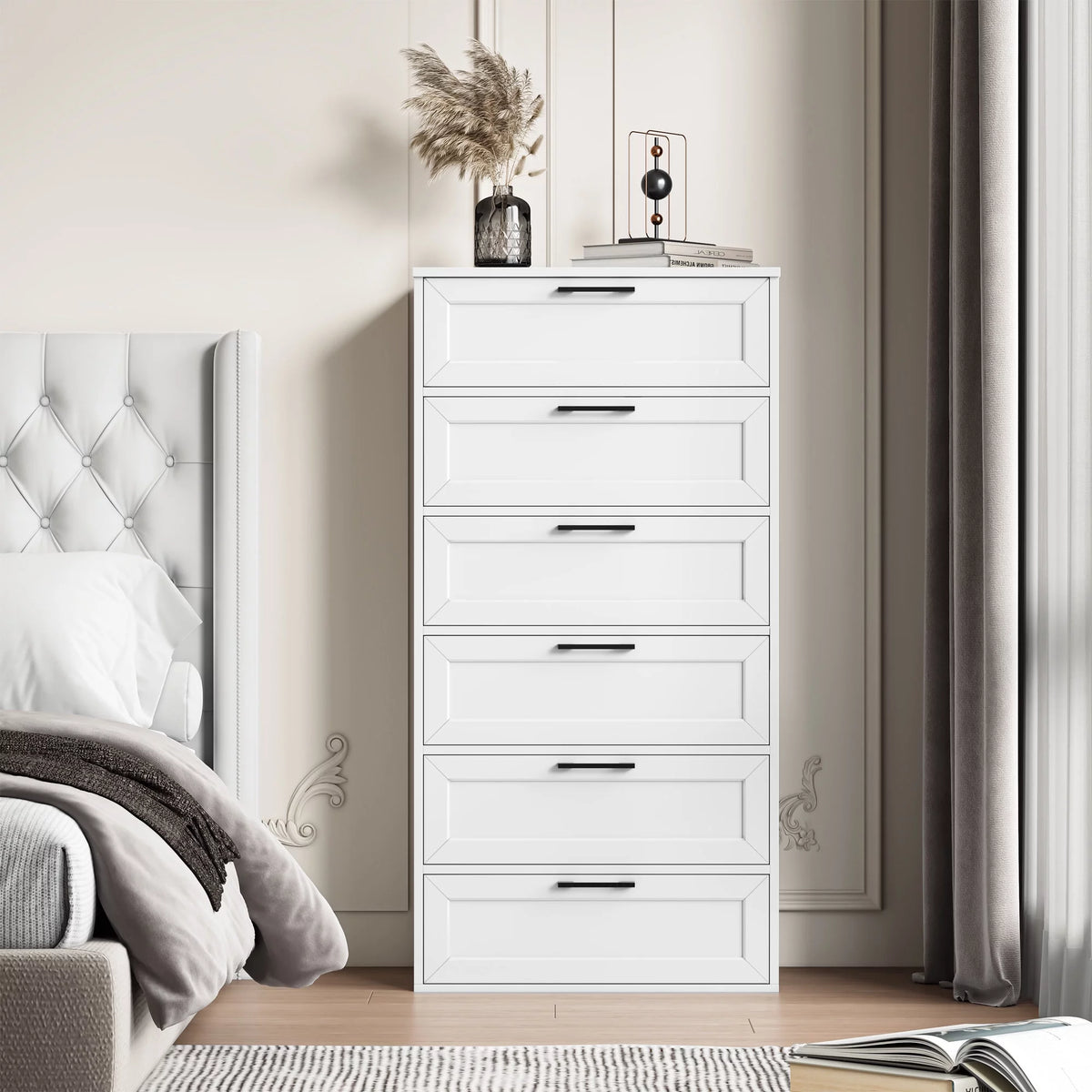 White 6 Drawer Tall Dresser J75440