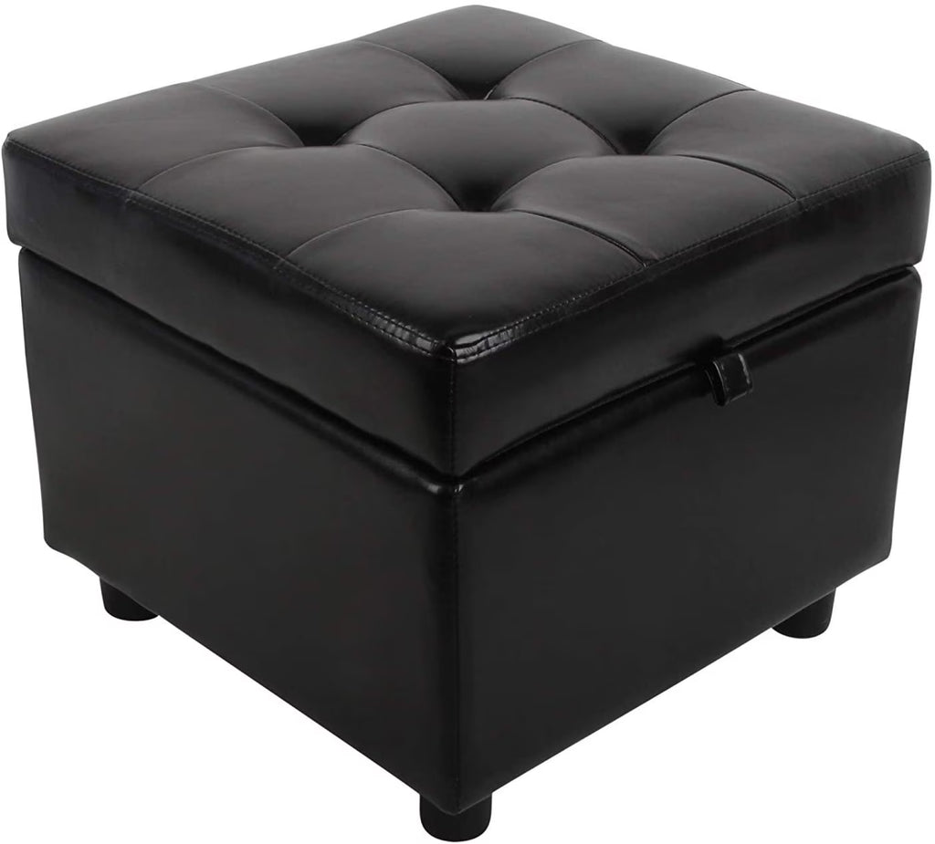 Black Tufted Leather Storage Ottoman Cube Foot Rest R22063
