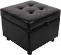 Black Tufted Leather Storage Ottoman Cube Foot Rest R22063