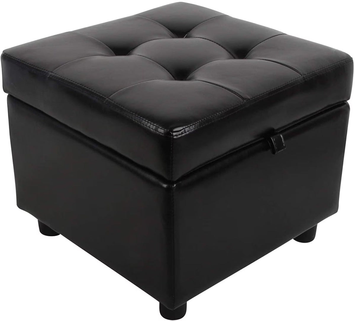 Black Tufted Leather Storage Ottoman Cube Foot Rest R22063