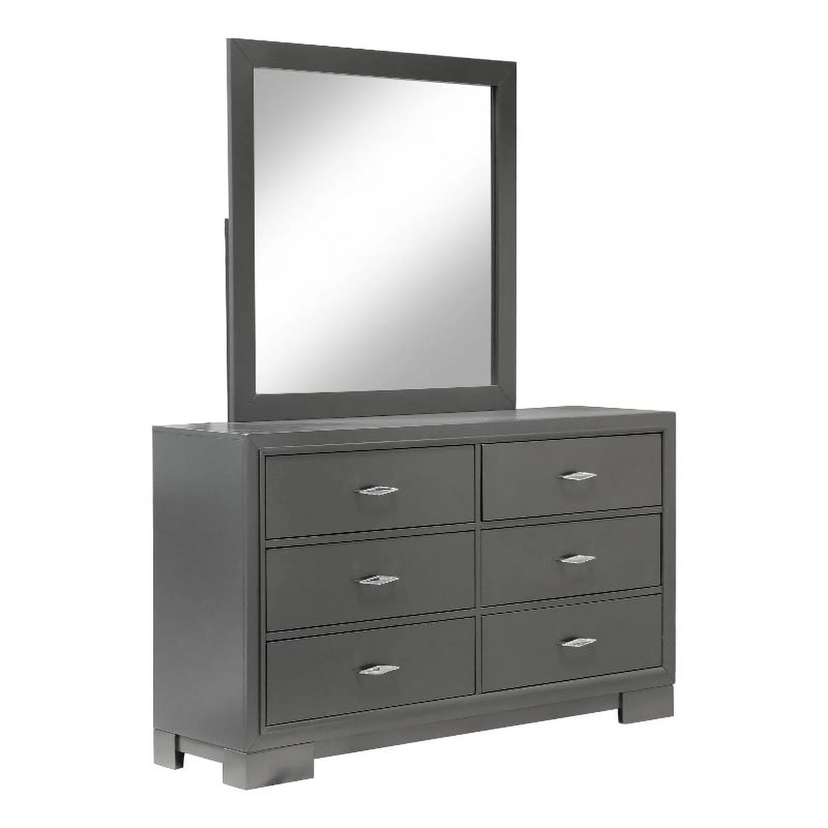Gray Wood 6-Drawer Dresser with Mirror D58960