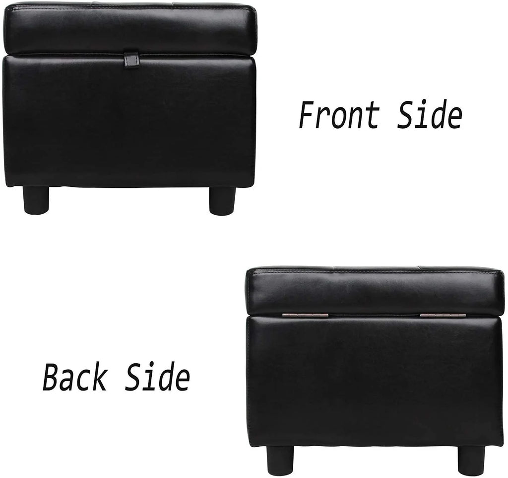Black Tufted Leather Storage Ottoman Cube Foot Rest R22063