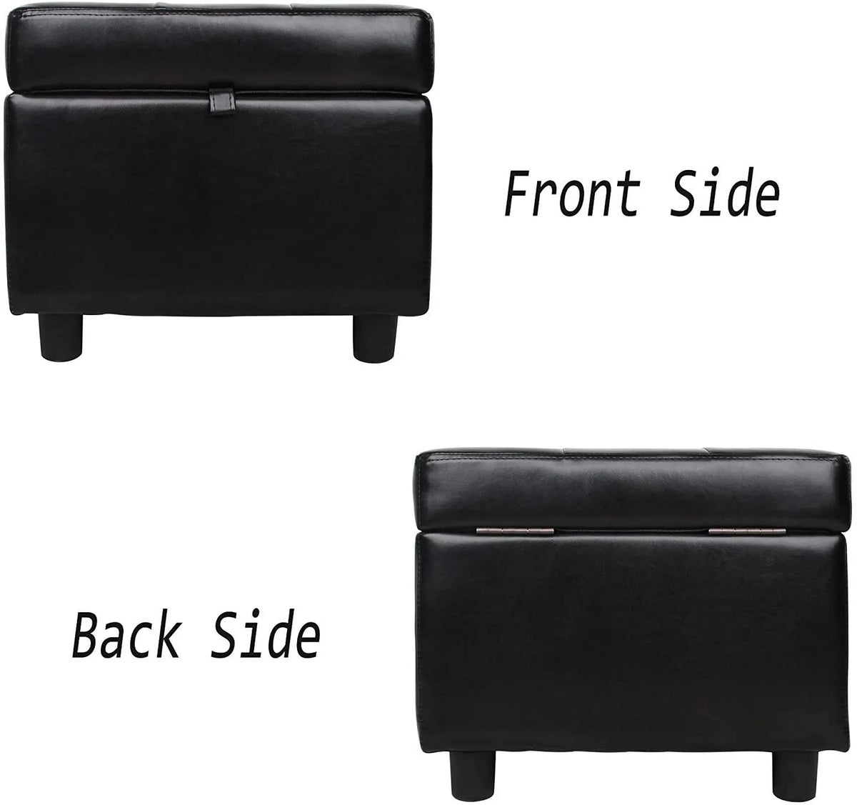 Black Tufted Leather Storage Ottoman Cube Foot Rest R22063