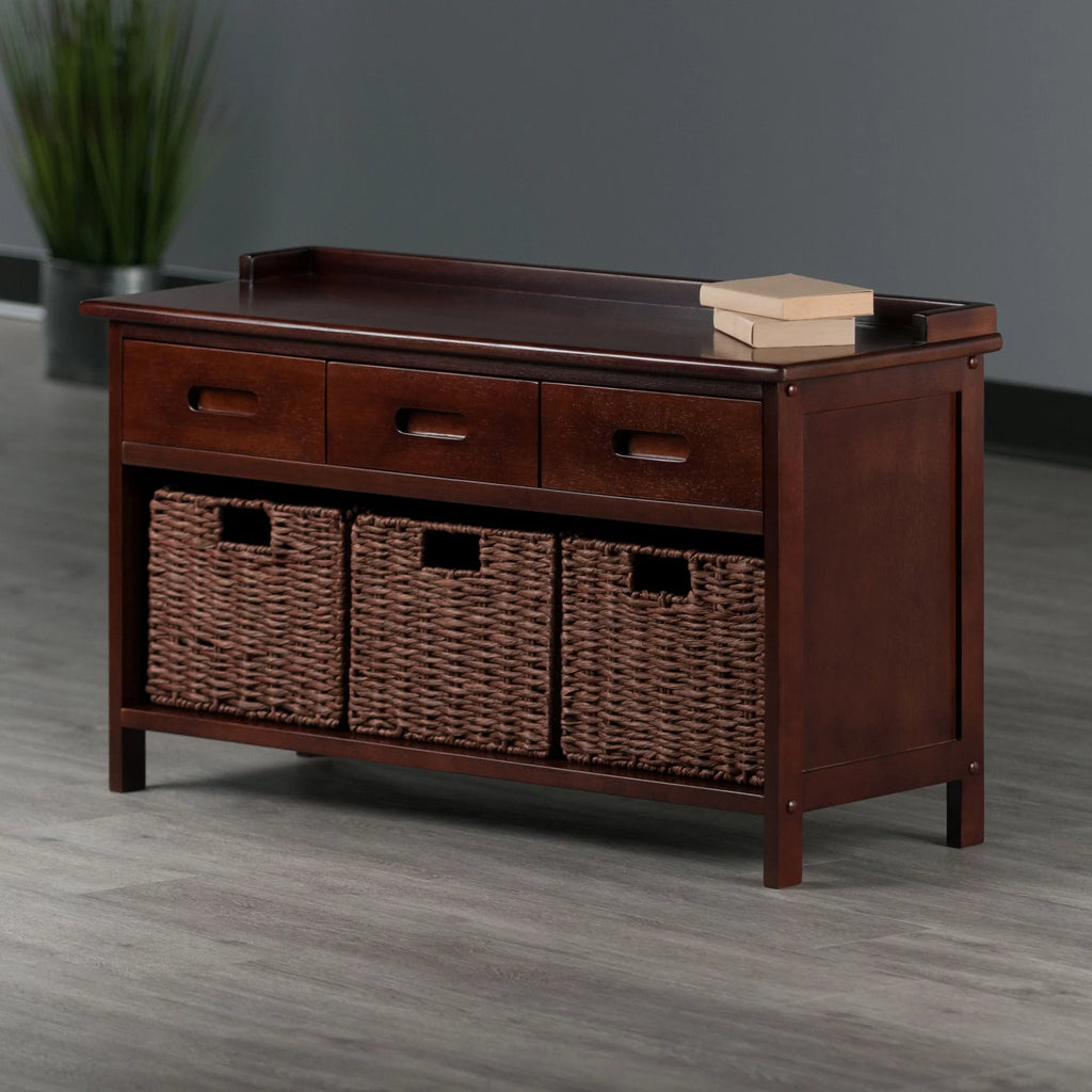 4-Pc Storage Bench with 3 Foldable Woven Baskets V484