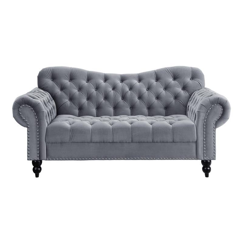 Dark Gray Velvet Loveseat with Nailhead Q8213