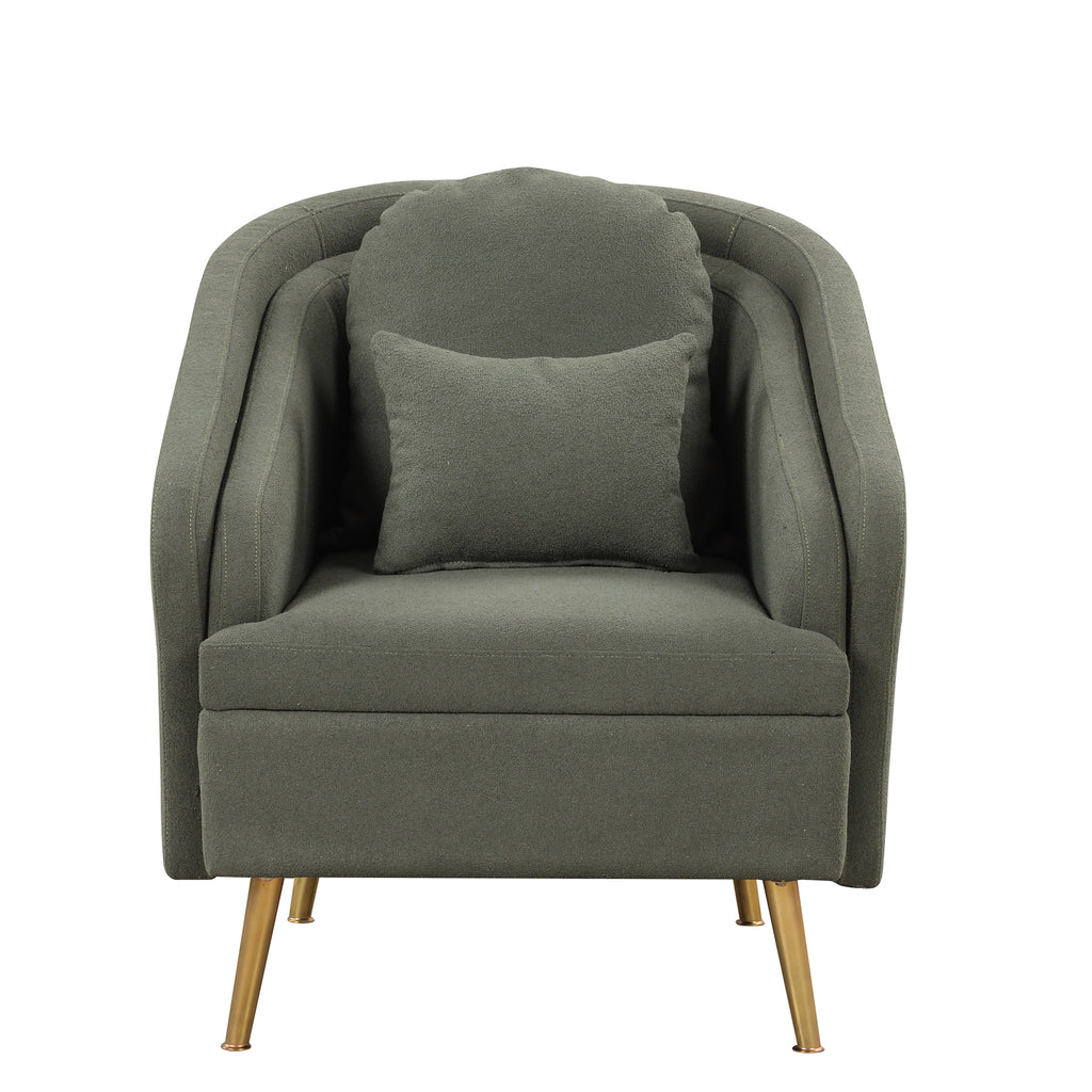 Seaweed Green Upholstered Accent Chair with Lumbar Pillow and Metal Legs K206354