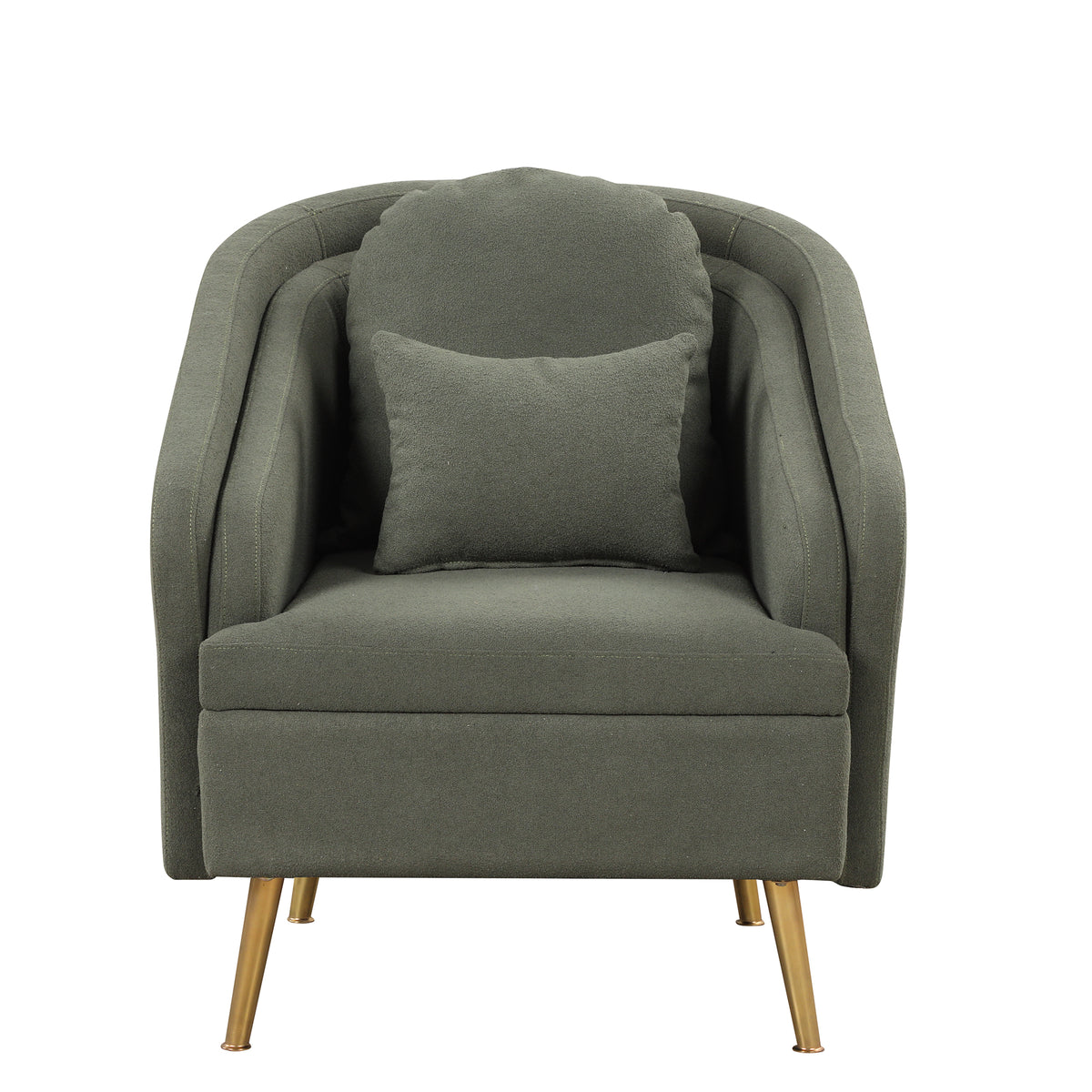 Seaweed Green Upholstered Accent Chair with Lumbar Pillow and Metal Legs K206354