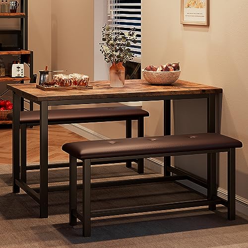 Dining Table Set for 4 with 2 Upholstered Benches R438738