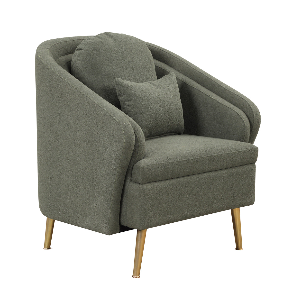 Seaweed Green Upholstered Accent Chair with Lumbar Pillow and Metal Legs K206354