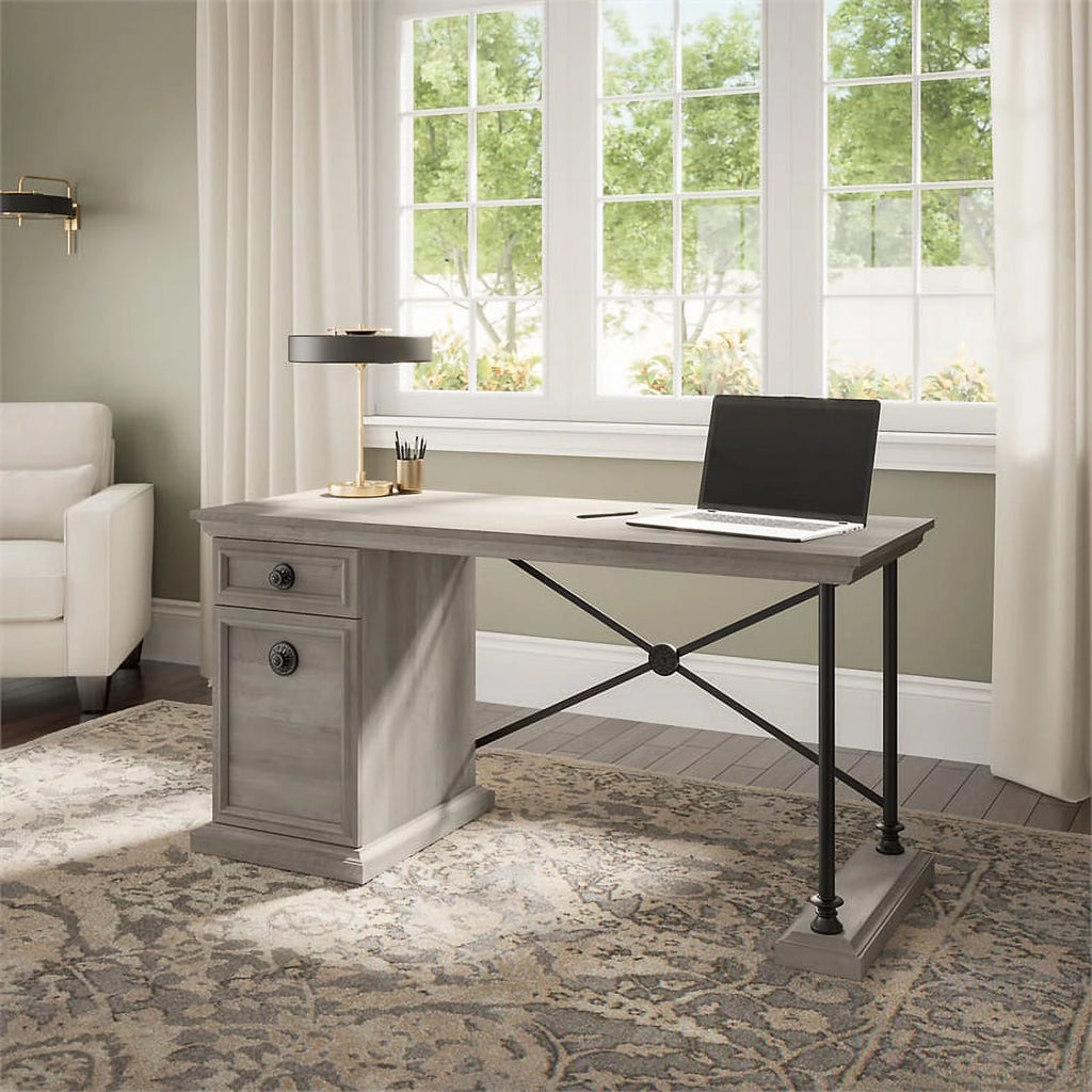Driftwood Gray Engineered Wood Desk with Storage S692707