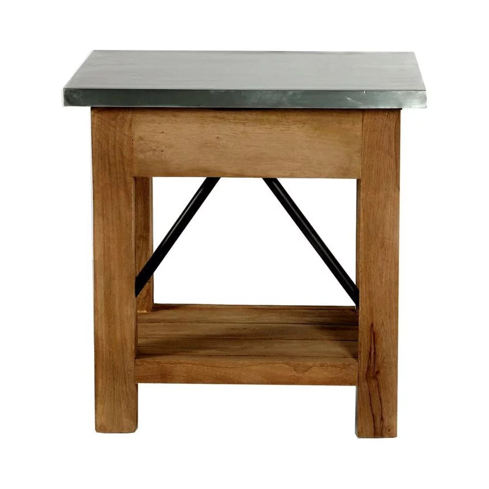22" Wood and Zinc Metal End Table with Drawer K8473
