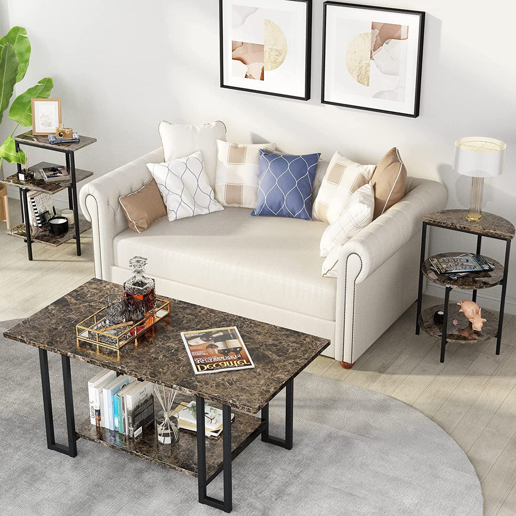 Faux Marble Coffee Table Set of 3 with Metal Legs J323