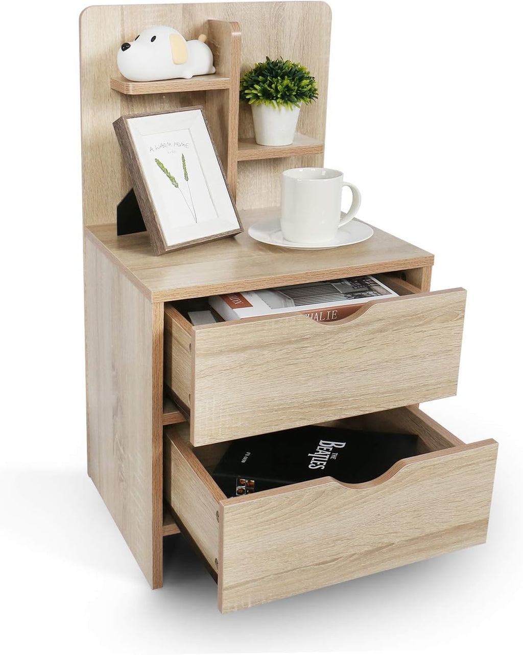 Wooden Sofa Side Table with Storage Shelf and 2 Drawers F279381