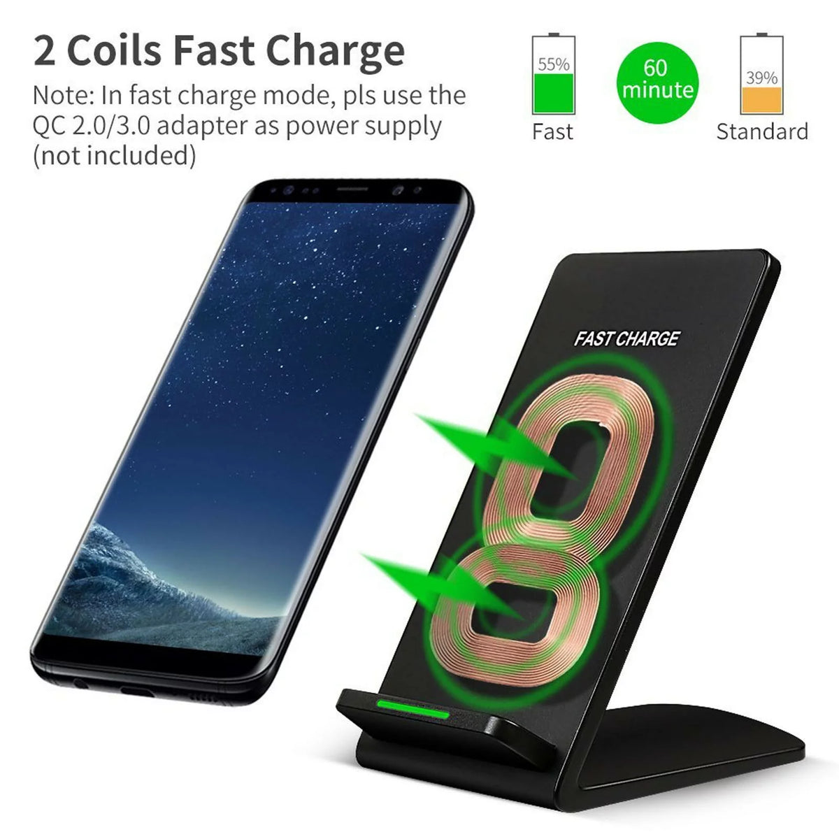 10W Fast Wireless Charger Stand Detachable 2-Coils Charging Pad B42311
