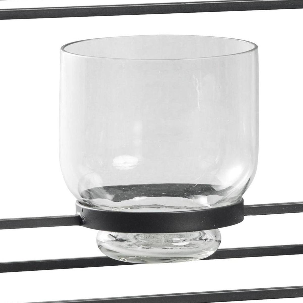 3 Glass Hurricane Candle Holders with Metal Frame, Black and Gold K6317