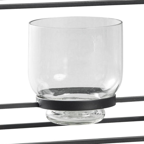 3 Glass Hurricane Candle Holders with Metal Frame, Black and Gold K6317