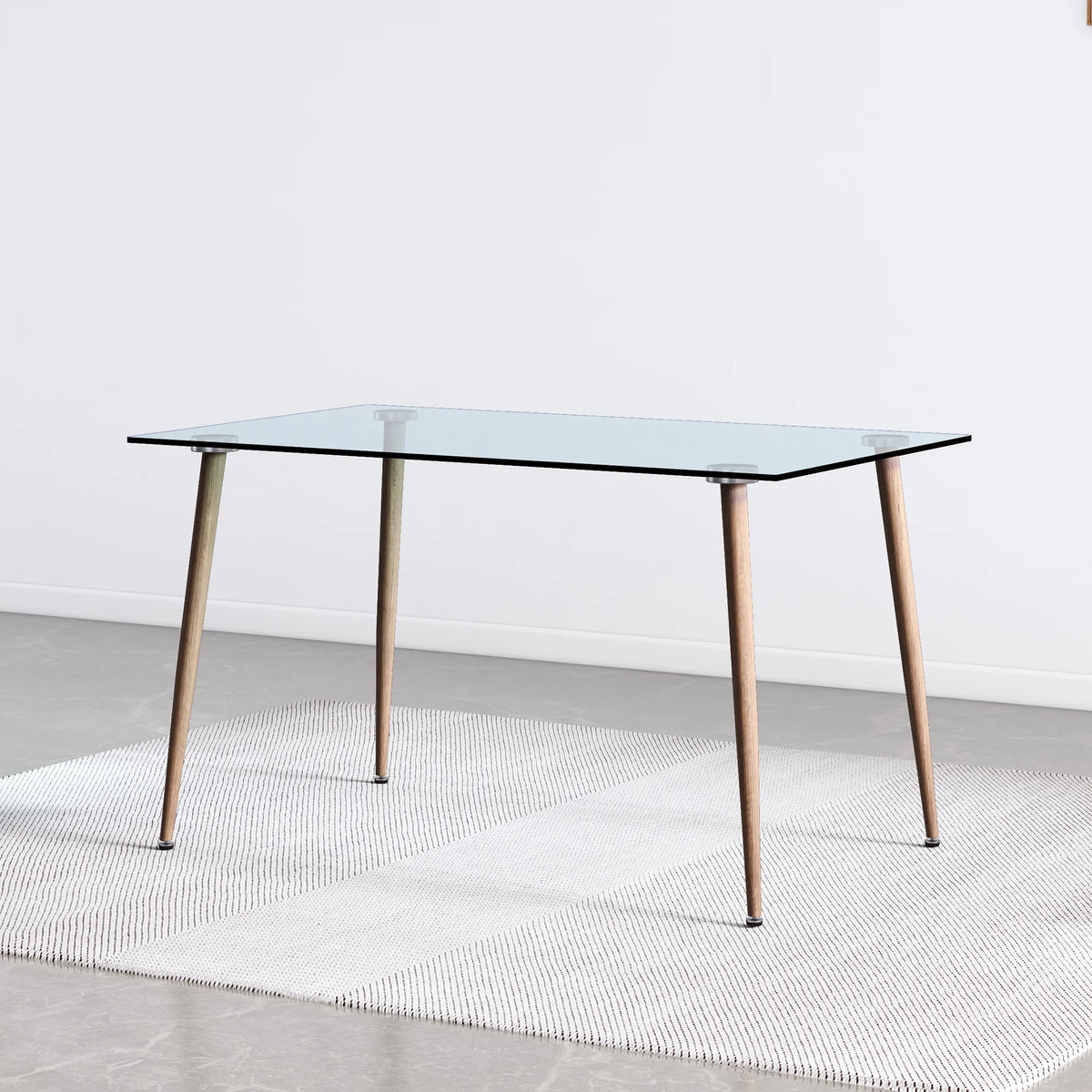 Modern Rectangular Glass Dining Table for 4-6 with Tempered Glass Tabletop L1107