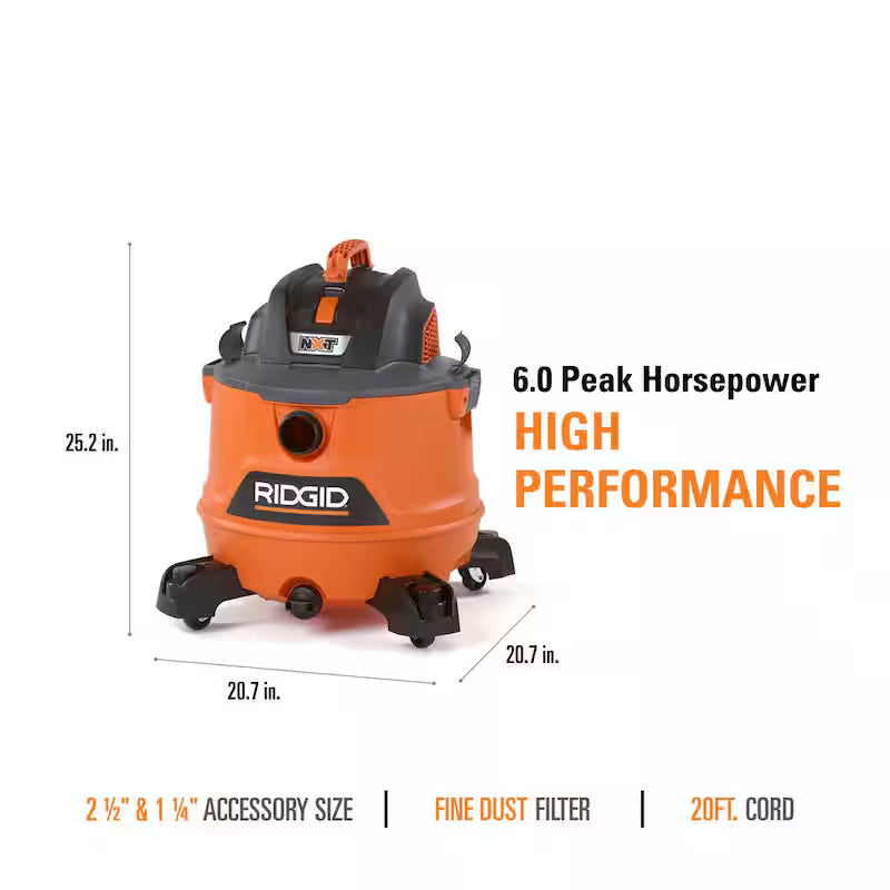 14 Gallon 6.0 Peak HP Wet/Dry Shop Vacuum with Fine Dust Filter, Hose and Accessories T420