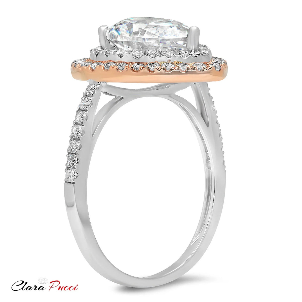 18K White/Rose Gold Halo Solitaire Ring with Accents Z5783